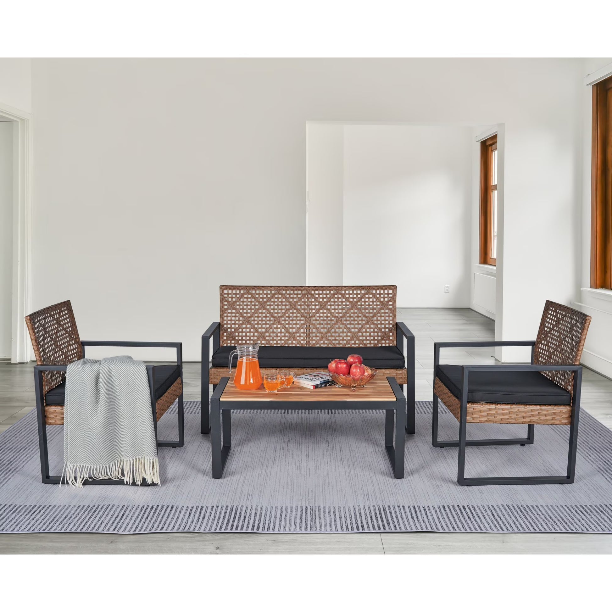 4-Piece Patio Conversation Sets, 2025 Upgrade All-Weather Wicker Patio Furniture Set w/Seat Cushions & Tempered Glass Coffee Table, Outdoor Patio Sets for Porch Poolside Backyard Garden, 705lbs