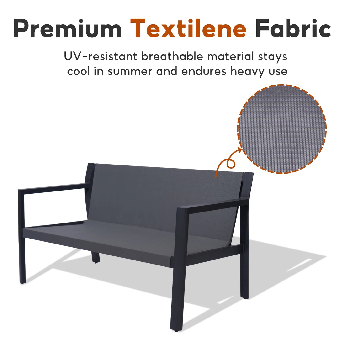 Letsout 4-Piece Aluminum Outdoor Conversation Sets with Detachable Cushions and Tempered Glass Table, Dark Grey/Gray
