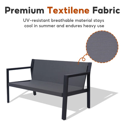 Letsout 4-Piece Aluminum Outdoor Conversation Sets with Detachable Cushions and Tempered Glass Table, Dark Grey/Gray