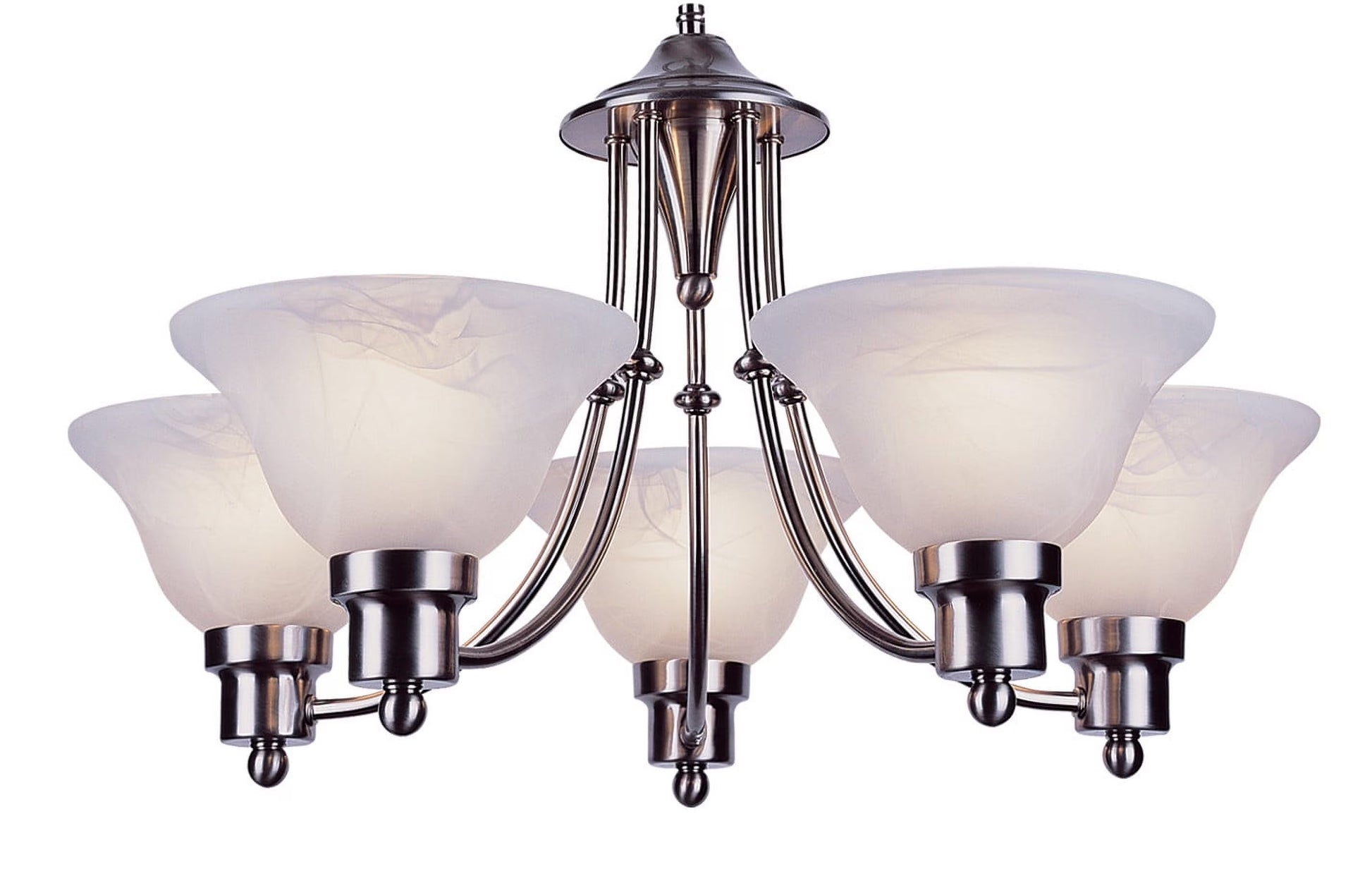 Five Light Brushed Nickel Alabaster Glass Up Chandelier