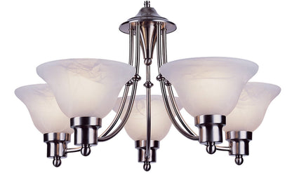 Five Light Brushed Nickel Alabaster Glass Up Chandelier