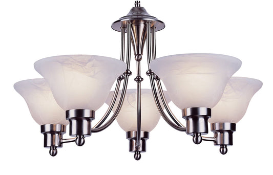 Five Light Brushed Nickel Alabaster Glass Up Chandelier