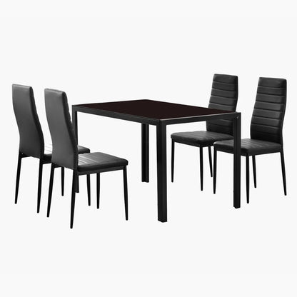 PAPROOS Glass Dining Table, Modern Rectangular Dining Room Table, Kitchen Tempered Glass Dining Table with 4 Square Metal Legs, Heavy Duty Dinette Table for 4, Black