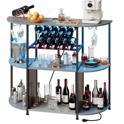 BOSSIN Bar Cabinet with Power Outlet & LED Home,Coffee Bar Cabinet for Liquor,Bar Cart with 4-Tier Storage for Bottles and Glass Holder