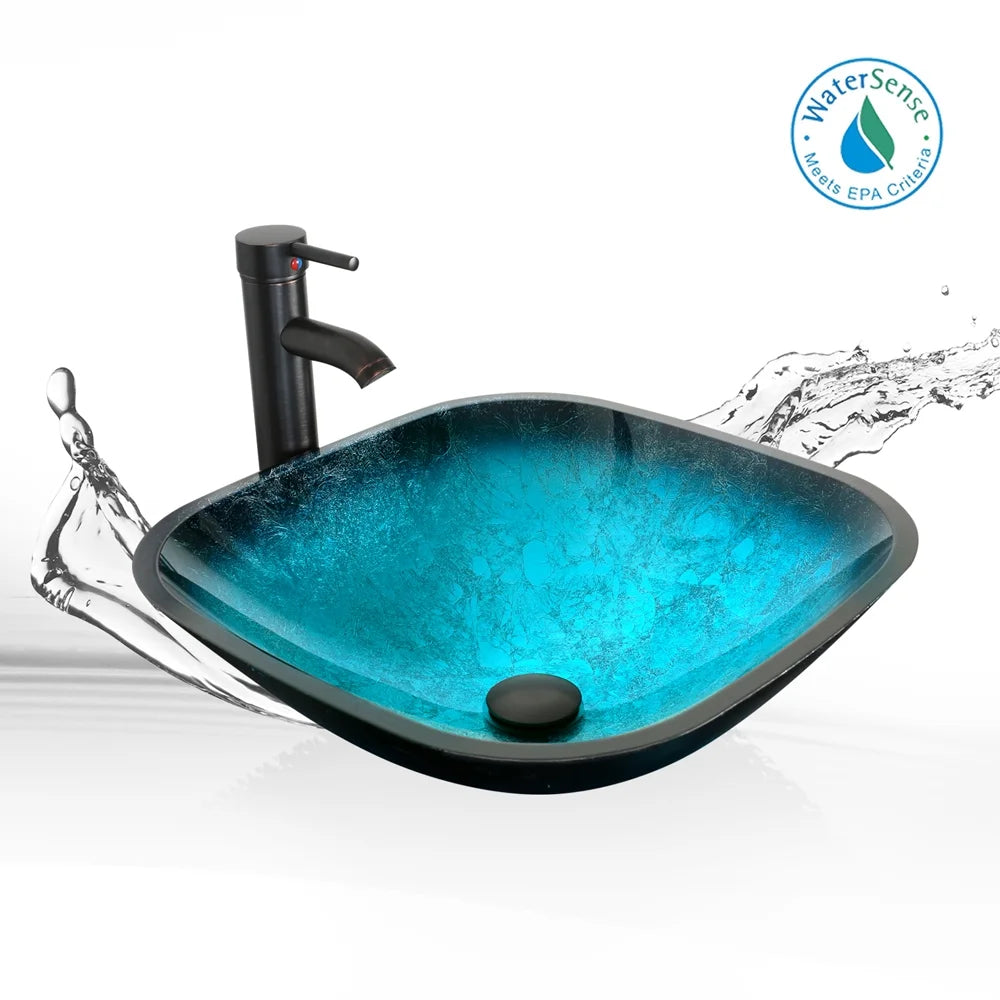 Eclife 16.5" Square Glass Vessel Sink