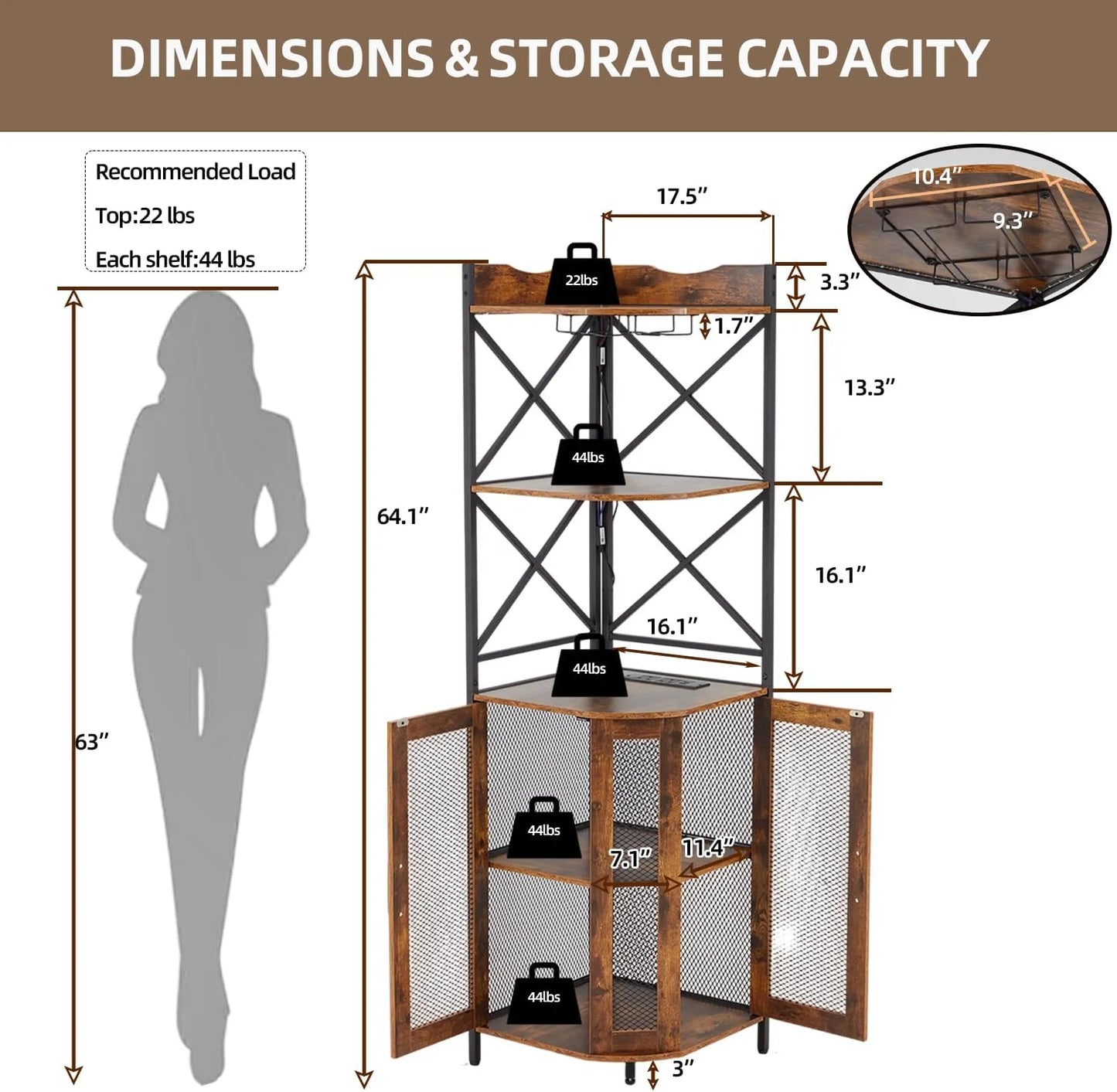 EROMMY Corner Bar Cabinet with Power Outlet, 5-Tiers Wine Bar Cabinet with LED Light and Glass Holder, Industrial Home Bar for Dining Room, Living Room, Kitchen, Modern Black