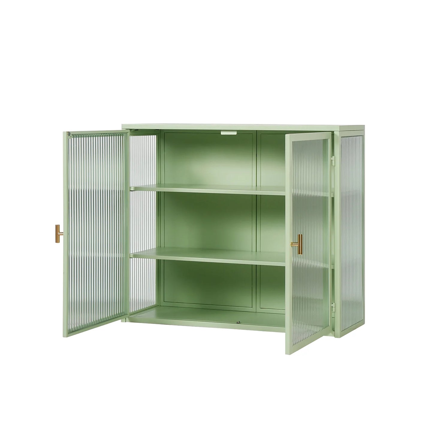 Royard Oaktree Metal Wall Cabinet with Glass Doors 3-Tier Wall Mounted Storage Cabinet with Detachable Shelves Modern Medicine Cabinet for Kitchen Bathroom Living Room, Mint Green