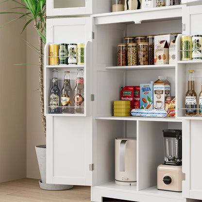 Homfa 67'' Farmhouse Kitchen Pantry Cabinet, Tall Storage Cabinet with Frosted Glass Doors for Dining Room, White