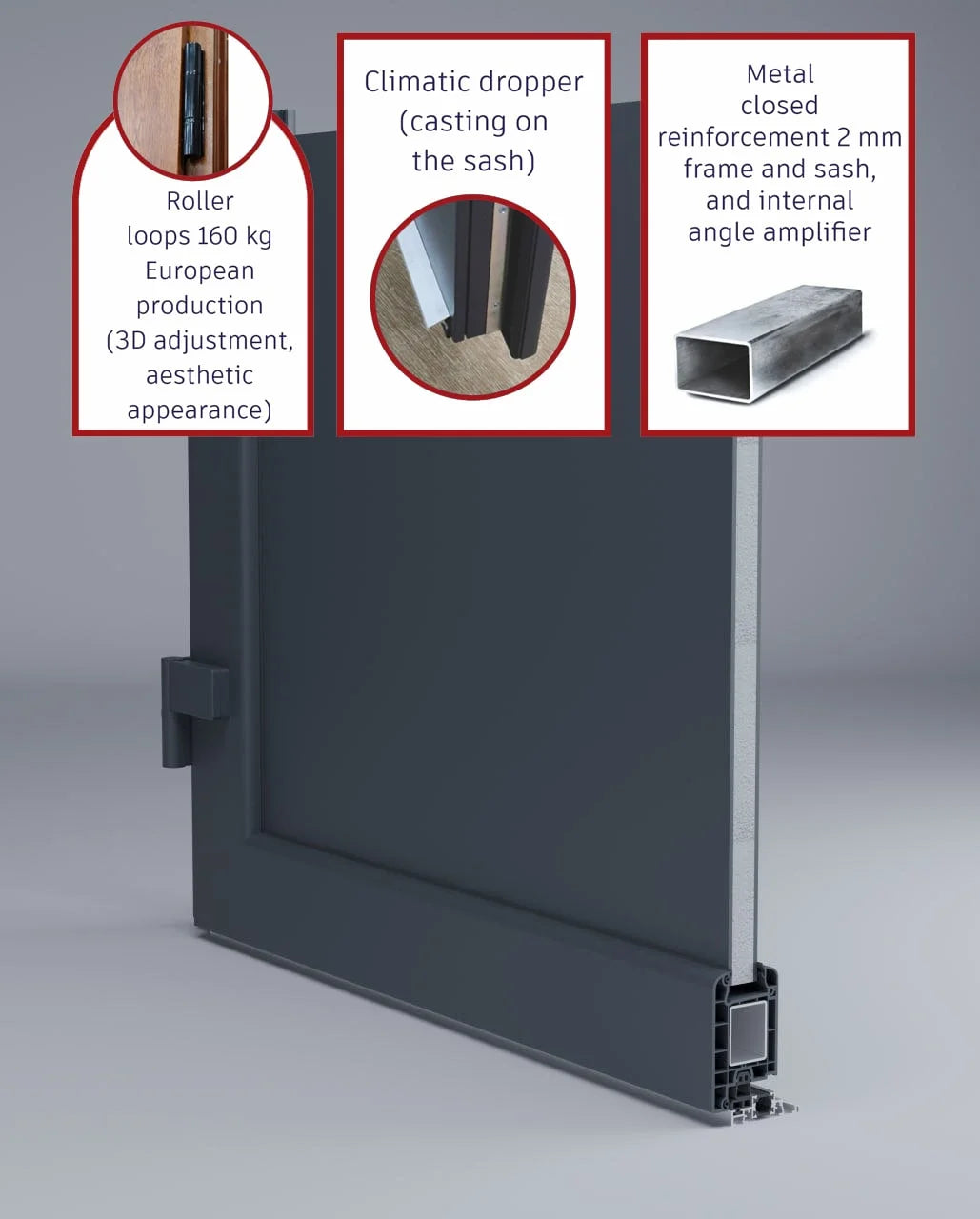 Front Exterior Prehung Metal-Plastic Door Frosted Glass/Manux 8002 Grey Ash/2 Side and Top Window/Office Commercial and Residential Doors Entrance Patio Garage 60" x 94" Left-hand Inswing