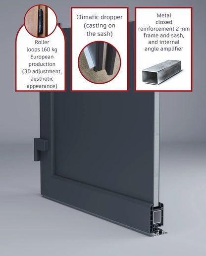 Front Exterior Prehung Metal-Plastic Door Frosted Glass/Manux 8002 Grey Ash/2 Side and Top Window/Office Commercial and Residential Doors Entrance Patio Garage 60" x 94" Left-hand Inswing