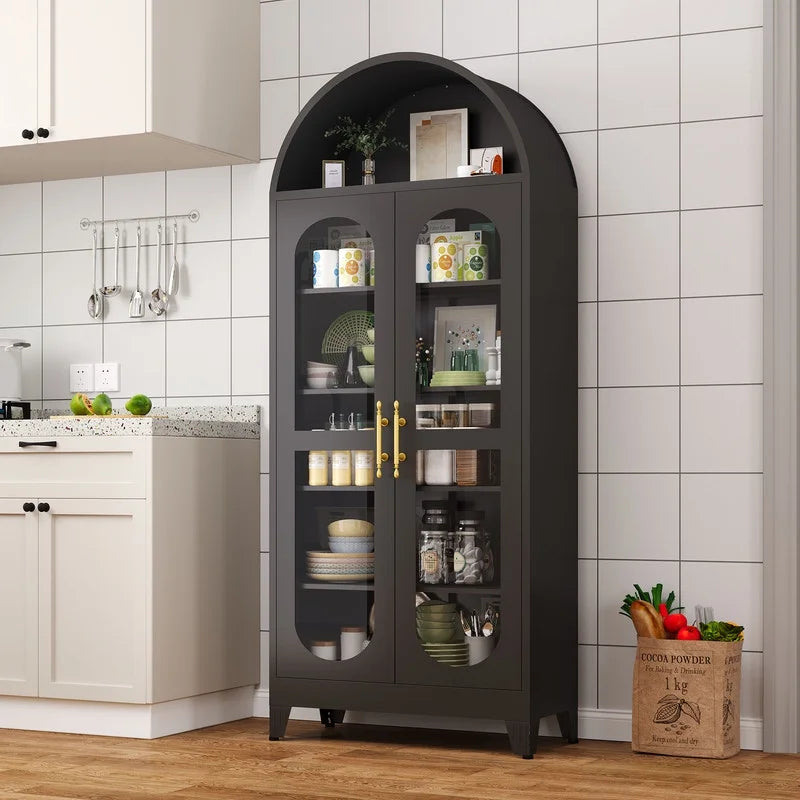 Erosoei 73" Metal Arched Display Cabinet with Glass Doors and Adjustable Shelves for Collectibles