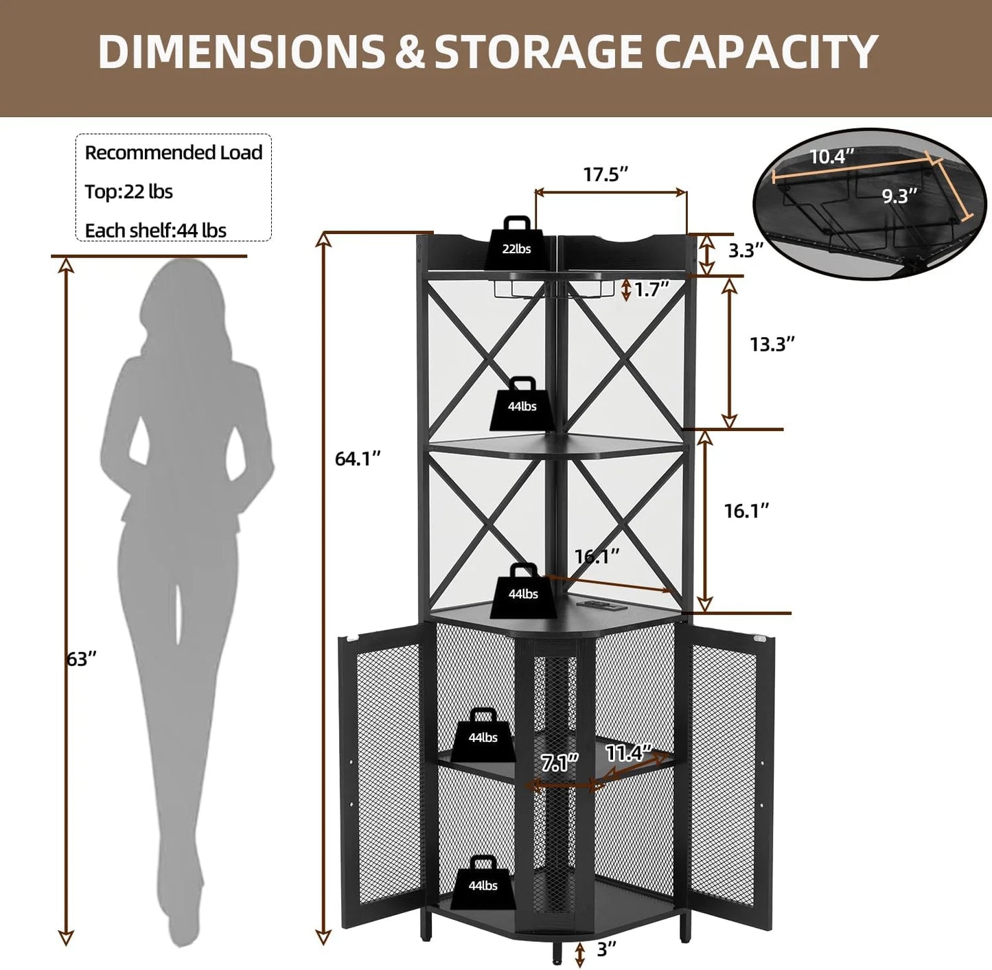 EROMMY Corner Bar Cabinet with Power Outlet, 5-Tiers Wine Bar Cabinet with LED Light and Glass Holder, Industrial Home Bar for Dining Room, Living Room, Kitchen, Modern Black
