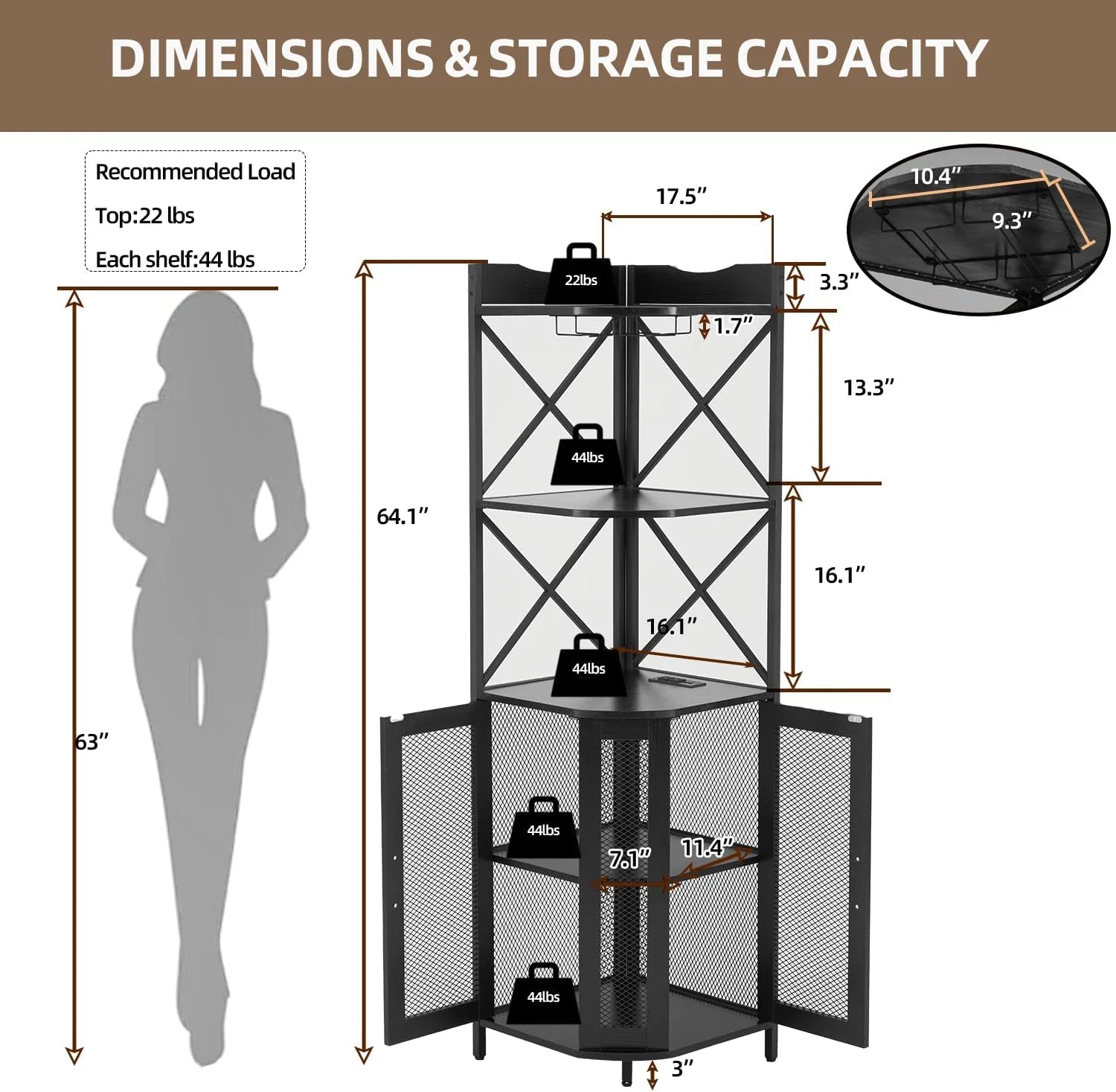 EROMMY Corner Bar Cabinet with Power Outlet, 5-Tiers Wine Bar Cabinet with LED Light and Glass Holder, Industrial Home Bar for Dining Room, Living Room, Kitchen, Modern Black