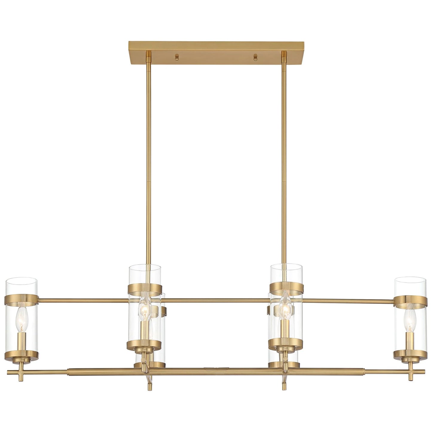 Possini Euro Design Mikel Soft Gold Linear Island Pendant Chandelier 42" Wide Modern Clear Glass Shade 6-Light Fixture for Dining Room House Kitchen