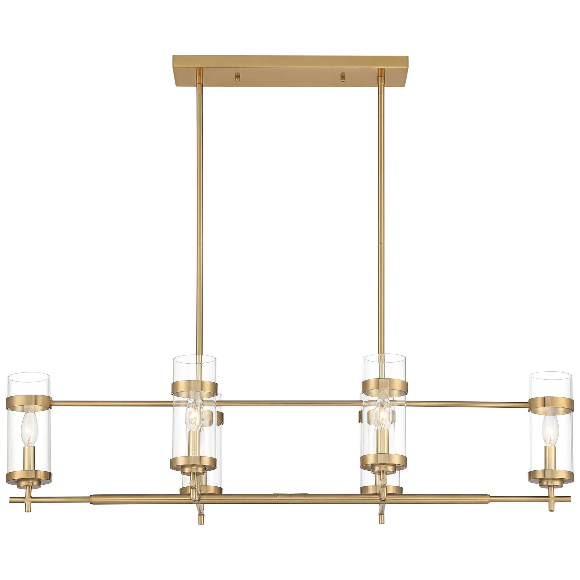 Possini Euro Design Mikel Soft Gold Linear Island Pendant Chandelier 42" Wide Modern Clear Glass Shade 6-Light Fixture for Dining Room House Kitchen