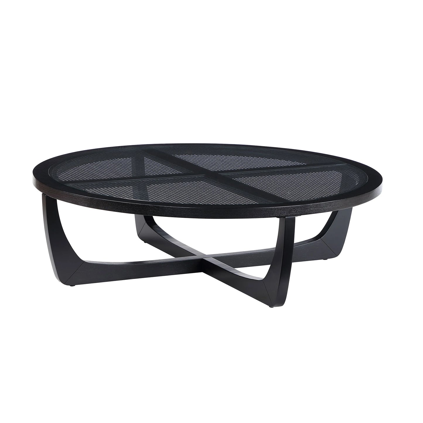 Beautiful by Drew Barrymore Round Rattan and Glass Top Coffee Table, Black