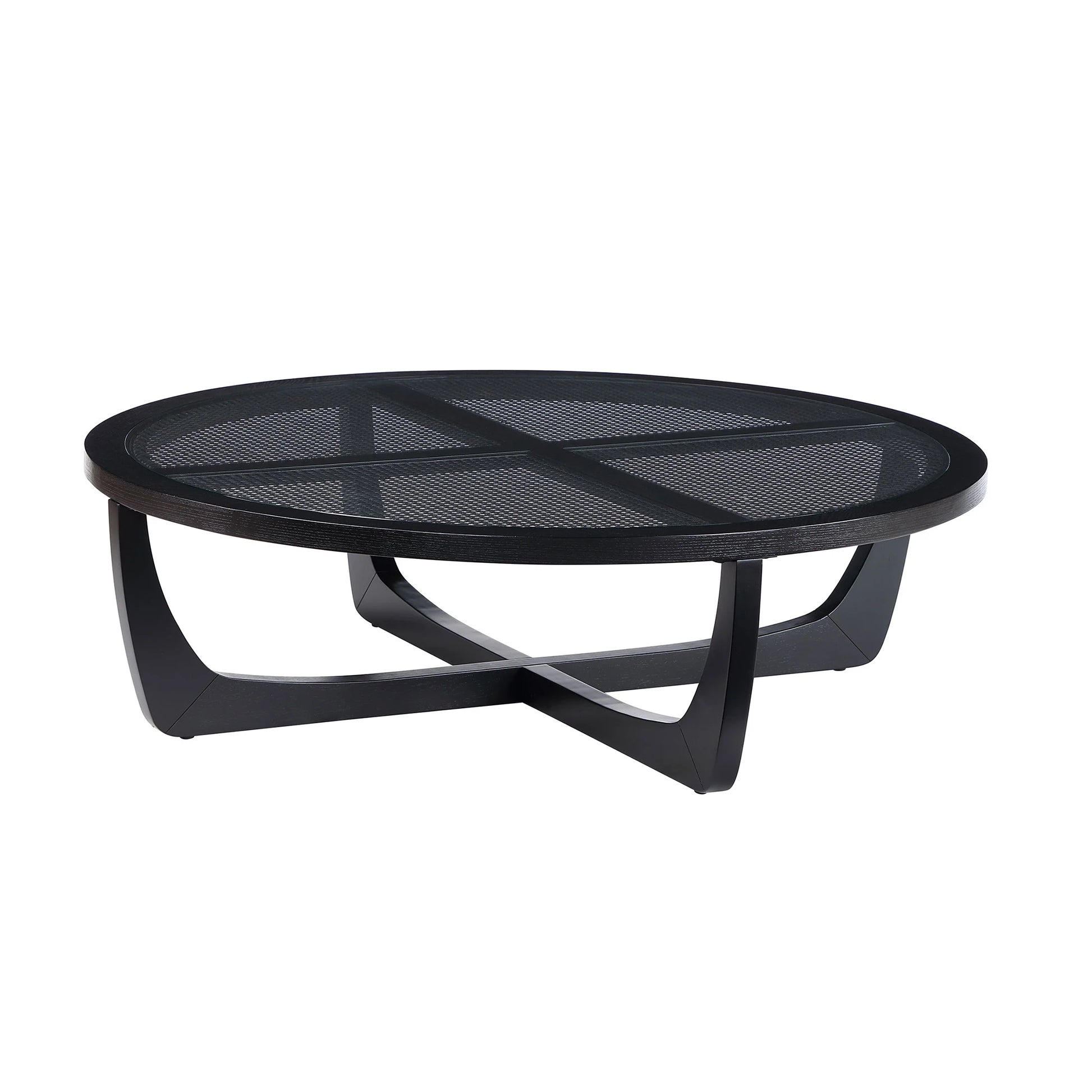 Beautiful by Drew Barrymore Round Rattan and Glass Top Coffee Table, Black