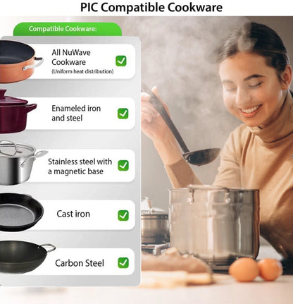 NuWave Portable Induction Cooktop Flex with 10.25-inch Shatter-Proof Ceramic Glass, Large 6.5-inch Heating Coil, 3 Wattage Settings 600, 900 & 1300 Watts
