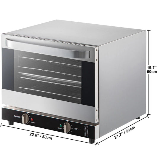 KFFKFF Commercial Convection Oven, 66L/60Qt, Half-Size Conventional Oven Countertop, 1800W 4-Tier Toaster with Front Glass Door, Electric Baking Oven with Trays Wire Racks Clip Gloves, 120V