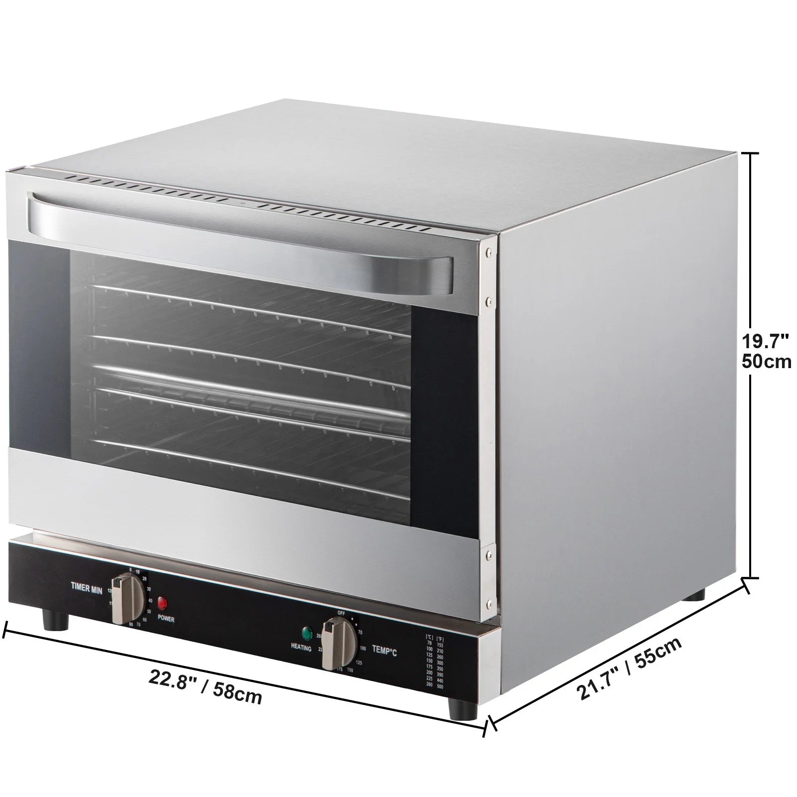 KFFKFF Commercial Convection Oven, 66L/60Qt, Half-Size Conventional Oven Countertop, 1800W 4-Tier Toaster with Front Glass Door, Electric Baking Oven with Trays Wire Racks Clip Gloves, 120V