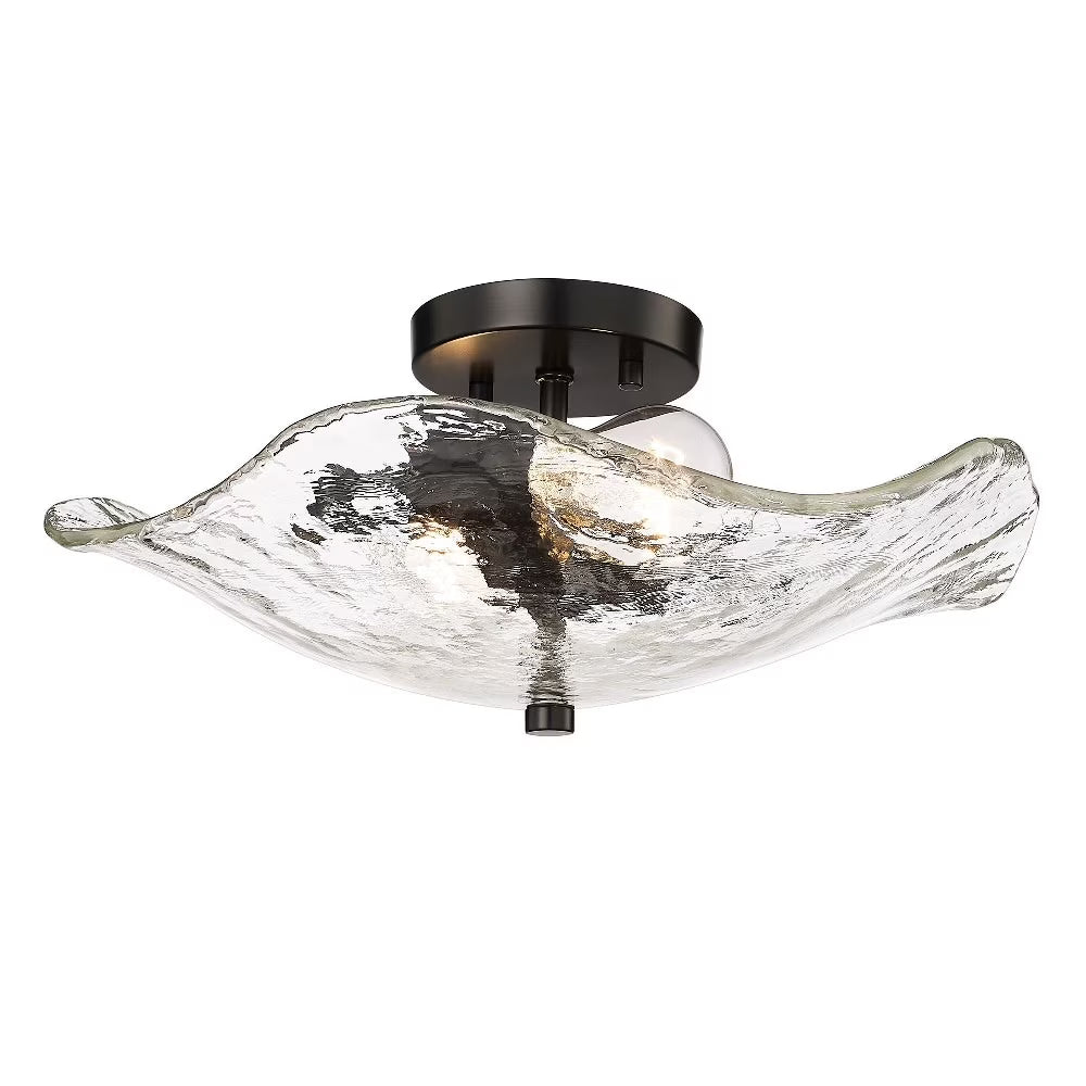 Samara 2-Light Semi-Flush in Modern Brass with Hammered Water Glass
