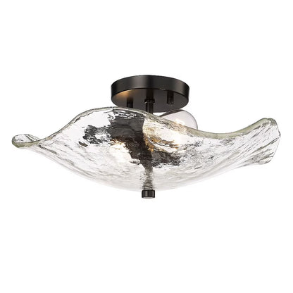 Samara 2-Light Semi-Flush in Modern Brass with Hammered Water Glass