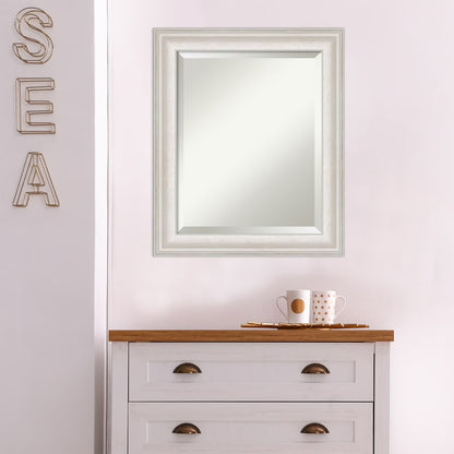 Amanti Art Wall Mounted Framed Vanity Mirror, Glass Size 40x30, Trio White Wash Silver