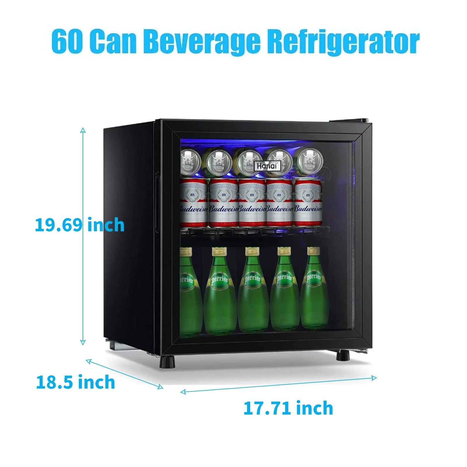 62-Can Beverage Cooler and Refrigerator, Small Mini Fridge for Home, Office or Bar with Glass Door and Adjustable Removable ShelvesPerfect for Soda Beer or Wine, Stainless Steel, 1.6 Cu.Ft.