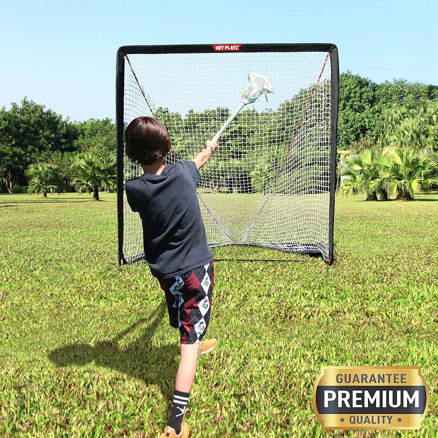 NET PLAYZ 6 x 6 x 6 Feet Lacrosse Goal Fast Install, Fiberglass Frme, Lightweight, Foldable, Portable, Carry Bag Included, Black
