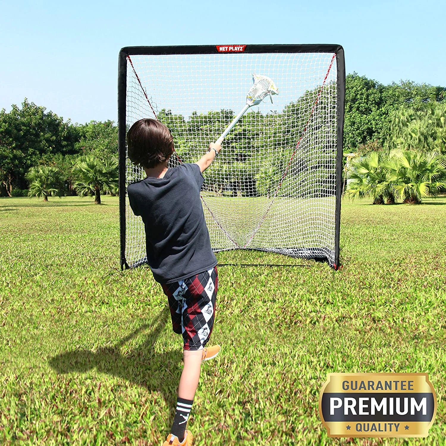 NET PLAYZ 6 x 6 x 6 Feet Lacrosse Goal Fast Install, Fiberglass Frme, Lightweight, Foldable, Portable, Carry Bag Included, Black