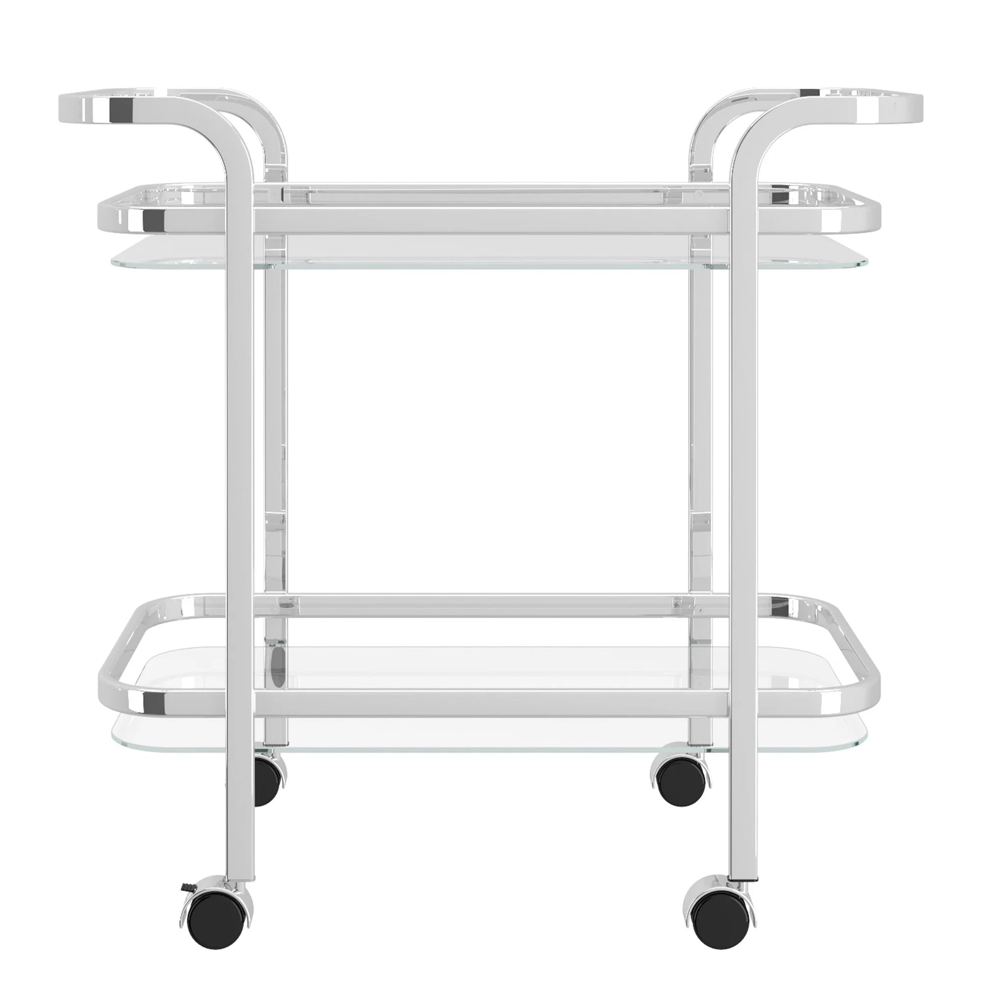 Contemporary Home Living 2-Tier Bar Cart with Glass Top - 29.5" - Chrome and Clear