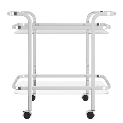 Contemporary Home Living 2-Tier Bar Cart with Glass Top - 29.5" - Chrome and Clear
