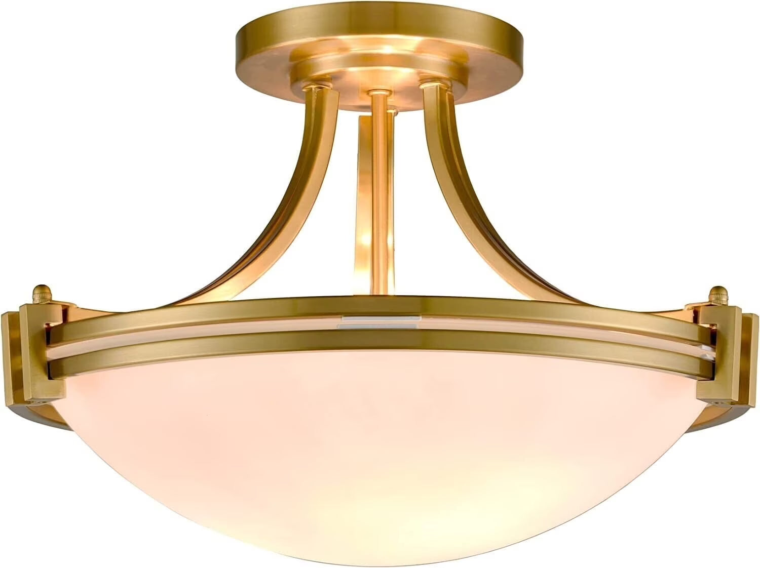 Claxy 3-Light Gold Semi Flush Mount Light with Bowl Milk Glass Shade