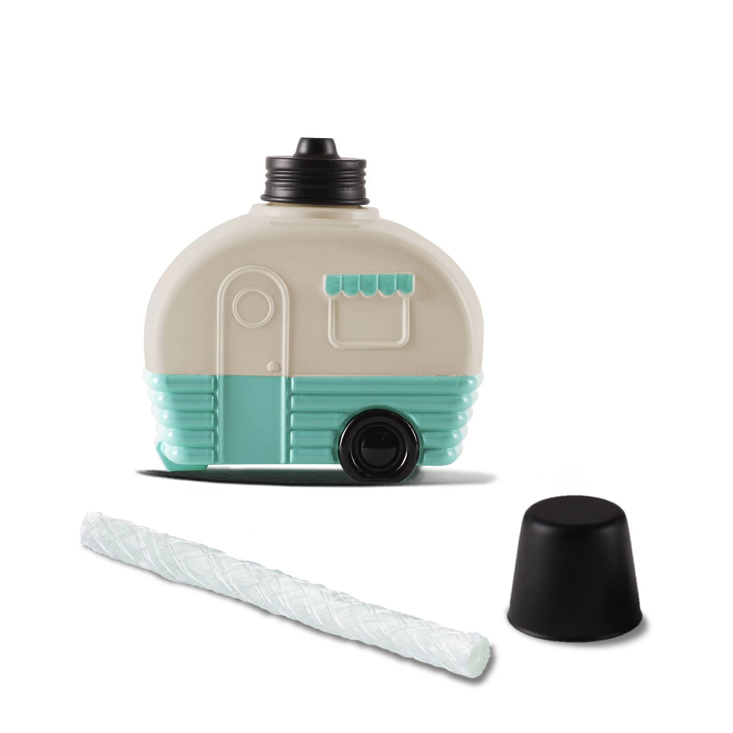 TIKI Brand Decorative Glass 5.85 inch Tall Camper Tabletop Torch White and Turquoise
