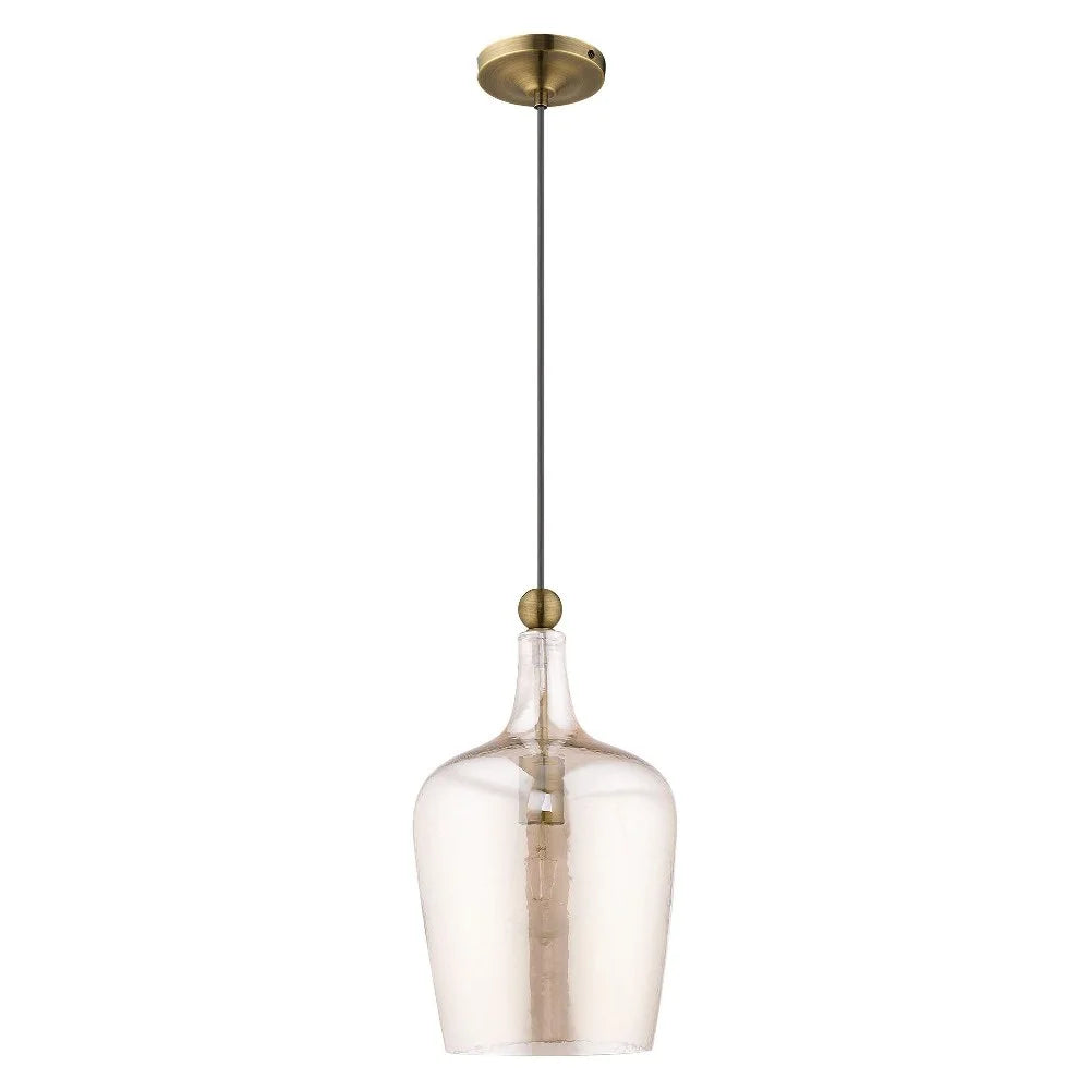 41226-01-Livex Lighting-Art Glass - 1 Light Mini Pendant in Coastal Style - 9.25 Inches wide by 18.5 Inches high-Antique Brass Finish -Traditional