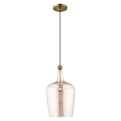 41226-01-Livex Lighting-Art Glass - 1 Light Mini Pendant in Coastal Style - 9.25 Inches wide by 18.5 Inches high-Antique Brass Finish -Traditional
