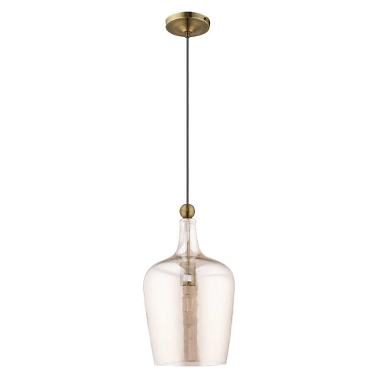 41226-01-Livex Lighting-Art Glass - 1 Light Mini Pendant in Coastal Style - 9.25 Inches wide by 18.5 Inches high-Antique Brass Finish -Traditional