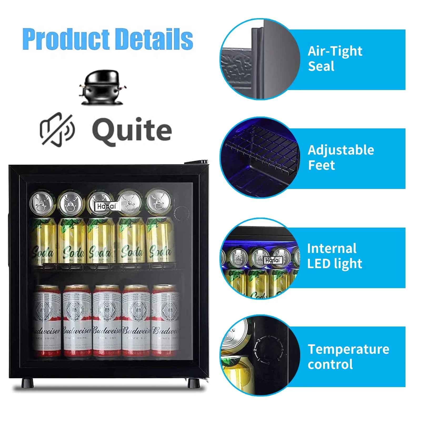 62-Can Beverage Cooler and Refrigerator, Small Mini Fridge for Home, Office or Bar with Glass Door and Adjustable Removable ShelvesPerfect for Soda Beer or Wine, Stainless Steel, 1.6 Cu.Ft.