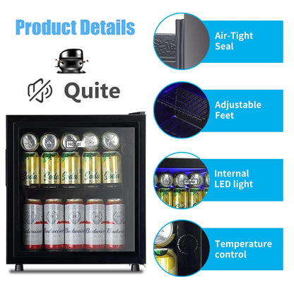 62-Can Beverage Cooler and Refrigerator, Small Mini Fridge for Home, Office or Bar with Glass Door and Adjustable Removable ShelvesPerfect for Soda Beer or Wine, Stainless Steel, 1.6 Cu.Ft.
