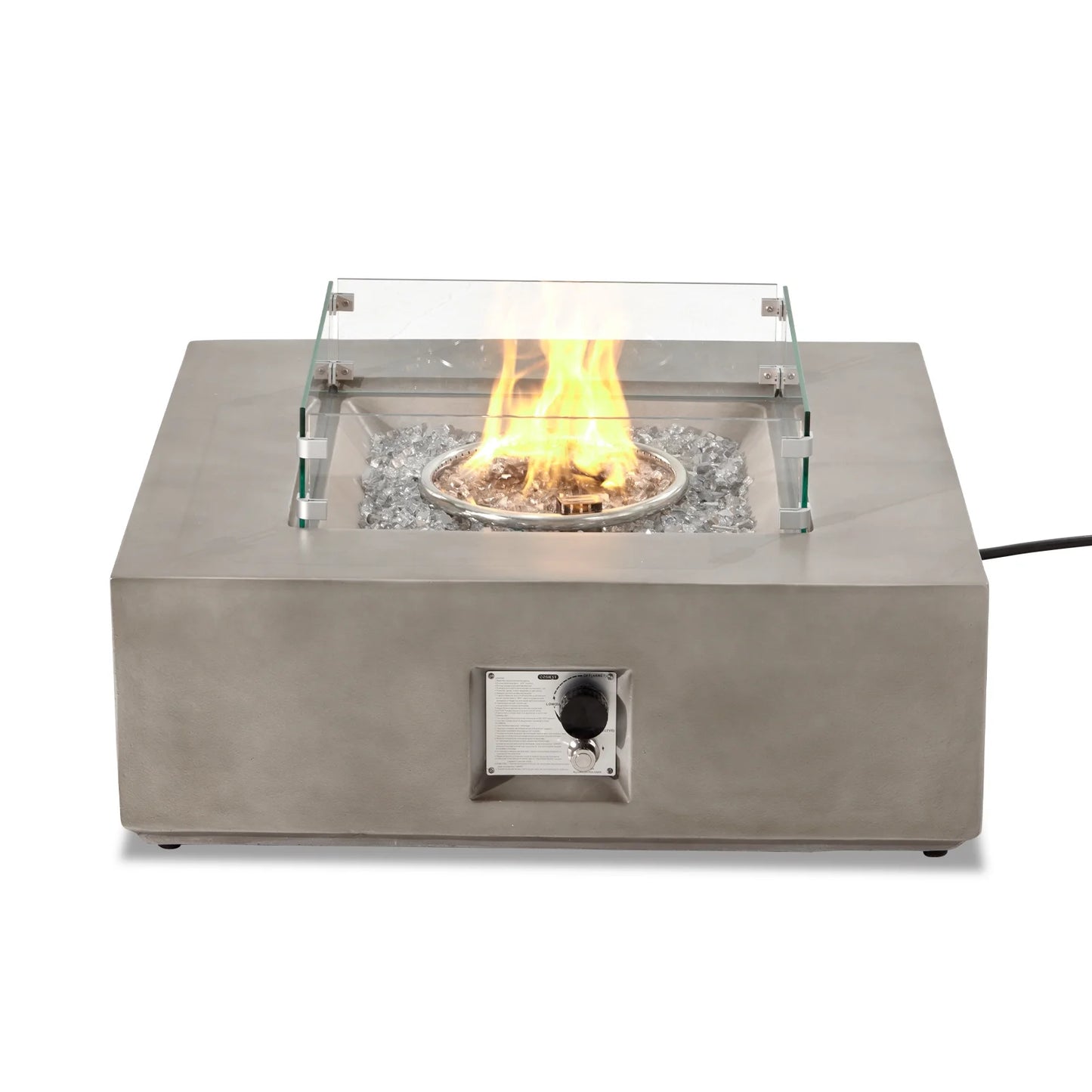 COSIEST 35" Square Concrete Fire Pit Table with Fire Glass & Wind Guard