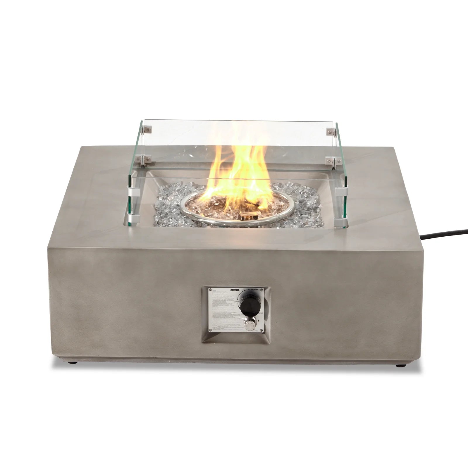 COSIEST 35" Square Concrete Fire Pit Table with Fire Glass & Wind Guard