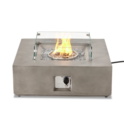 COSIEST 35" Square Concrete Fire Pit Table with Fire Glass & Wind Guard