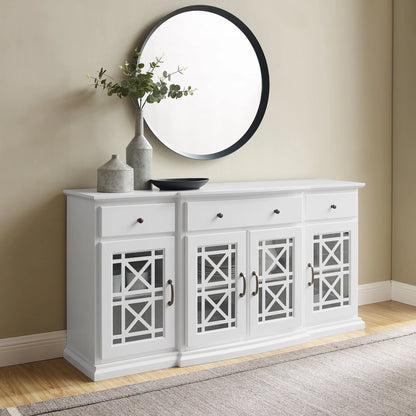 Walker Edison Classic Tiered-Front Trellis Glass Door Sideboard/TV Stand for TVs up to 65", Dark Teal