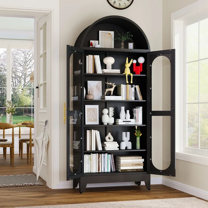 Erosoei 73" Metal Arched Display Cabinet with Glass Doors and Adjustable Shelves for Collectibles