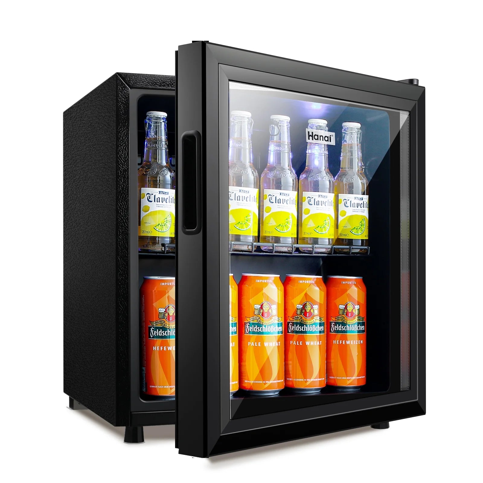 62-Can Beverage Cooler and Refrigerator, Small Mini Fridge for Home, Office or Bar with Glass Door and Adjustable Removable ShelvesPerfect for Soda Beer or Wine, Stainless Steel, 1.6 Cu.Ft.