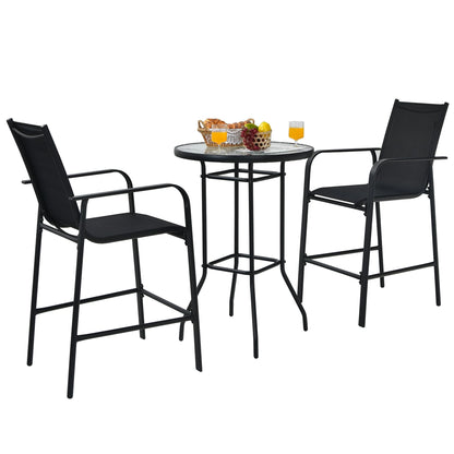 Gymax 3PCS Patio Bar Set Outdoor Bistro Set w/2 Stools & 1 Tempered Glass Table