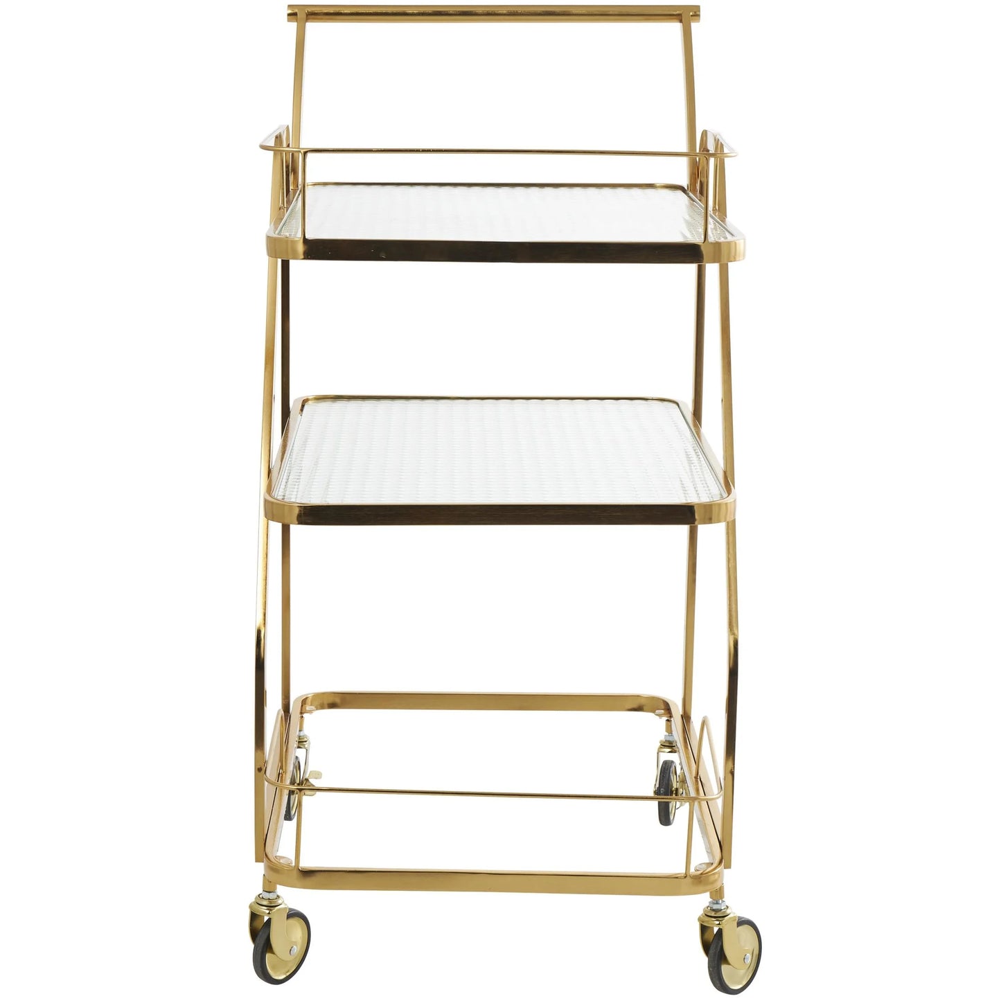 DecMode 27" x 35" Gold Metal Rolling Glass Shelf 3 Tier Bar Cart with Side Guards and Handle, 1-Piece