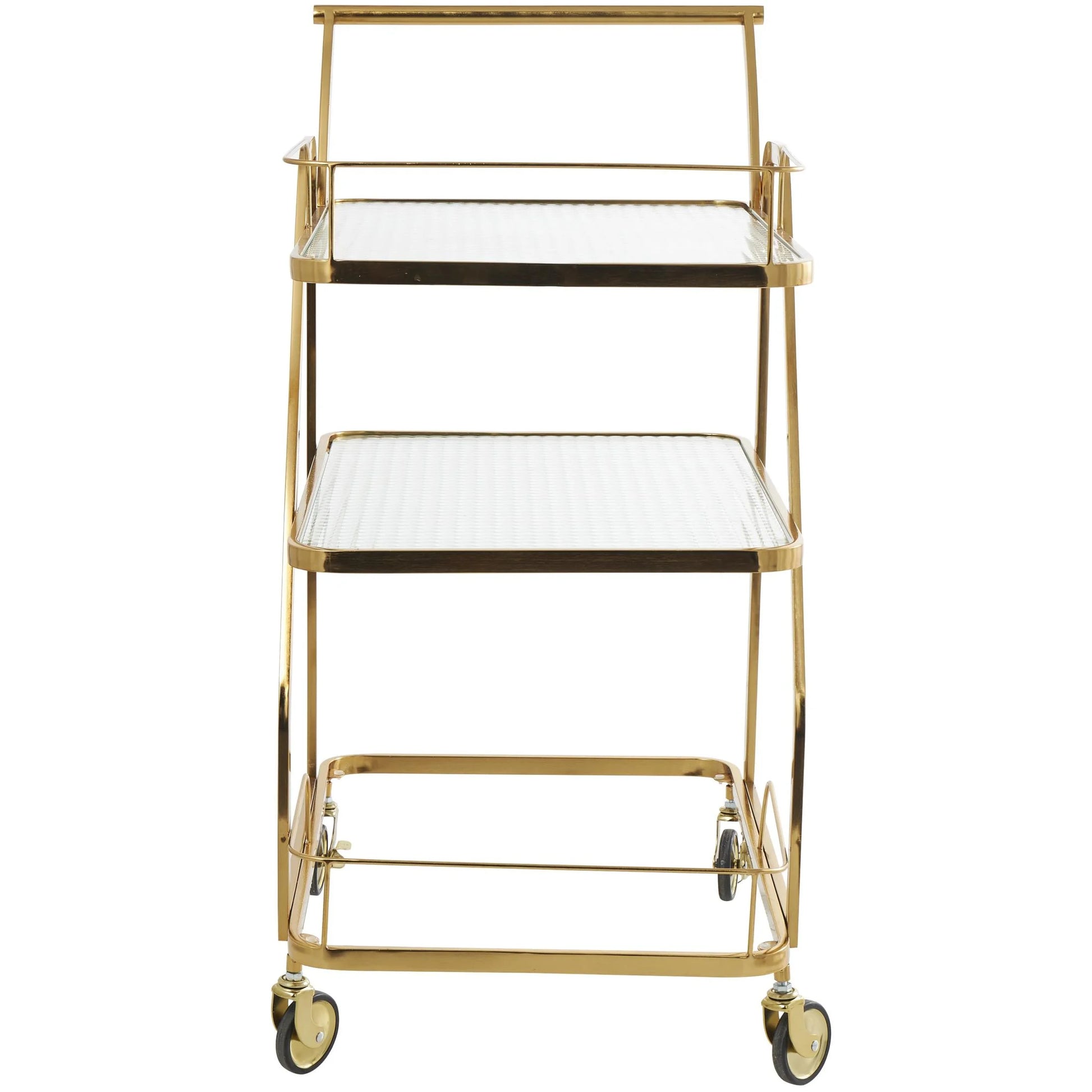 DecMode 27" x 35" Gold Metal Rolling Glass Shelf 3 Tier Bar Cart with Side Guards and Handle, 1-Piece