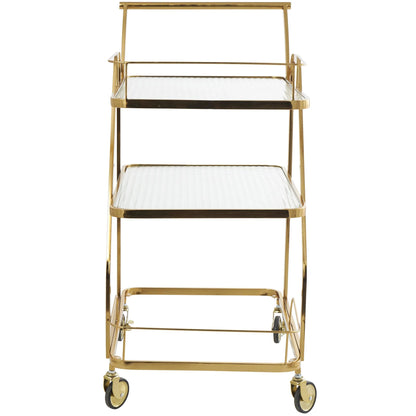 DecMode 27" x 35" Gold Metal Rolling Glass Shelf 3 Tier Bar Cart with Side Guards and Handle, 1-Piece