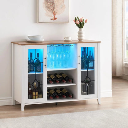 FOLDLIFE Wine Bar Cabinet with LED Lights, Liquor Cabinet Bar with Storage Cabinet, Coffee Cabinet with Bottles and Glass Rack, Buffet Sideboard with Storage Cabinet& Drawers,Dark Grey